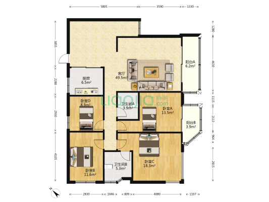 金鹿花园 4室1厅2卫 157平方