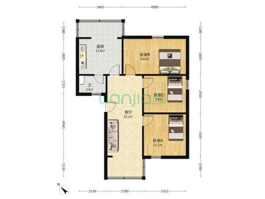 叮咚巷18号 3室1厅1卫 93平方
