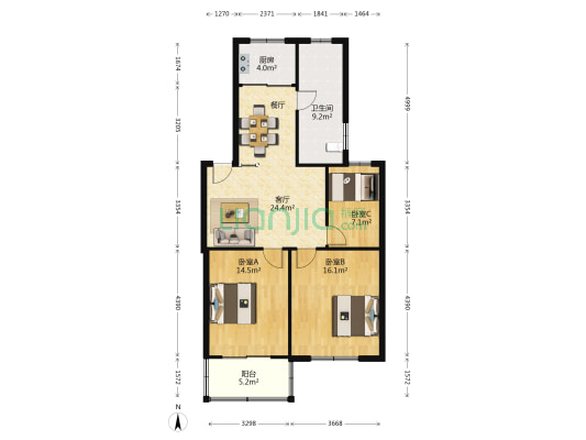 百安居花园 3室1厅1卫 100平方