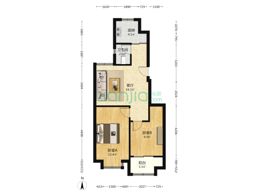 钟秀嘉园 2室1厅1卫 69平方