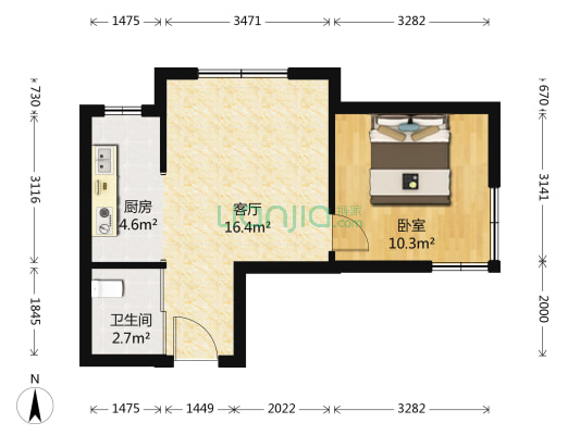 汉森金烁广场 1室1厅1卫 56平方