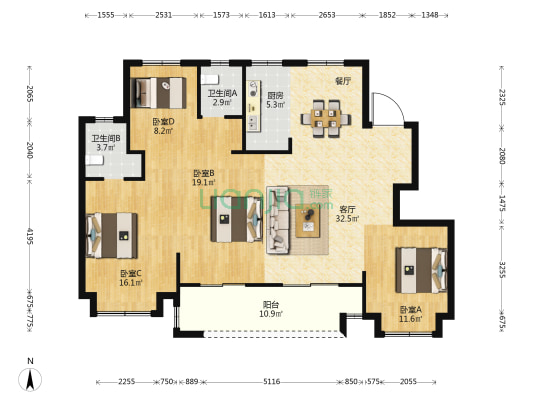 荣盛上荣府 4室1厅2卫 129平方