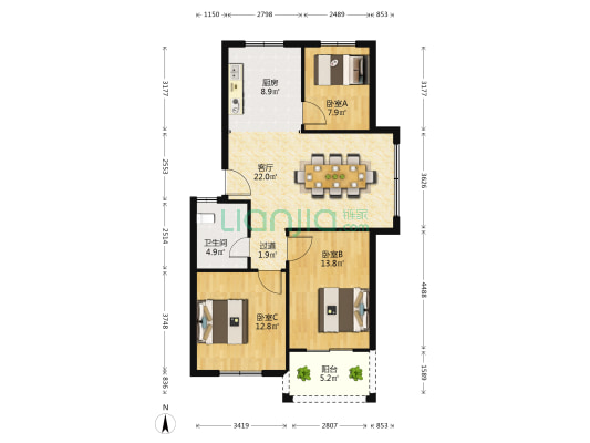 桃源新邨 3室1厅1卫 93平方