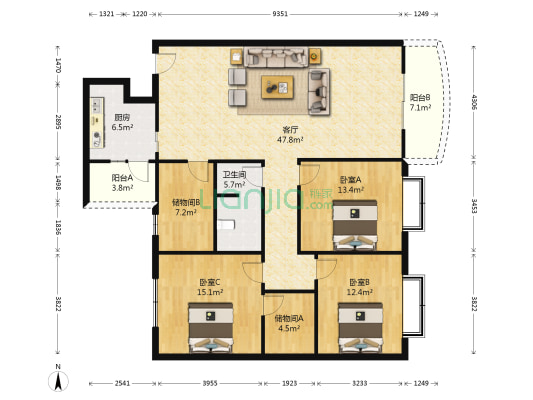 金强广场 3室1厅1卫 151平方