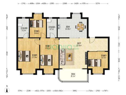 碧桂园东洲壹号院 4室1厅2卫 141平方