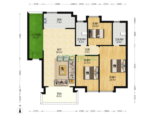 德和苑 3室1厅2卫 142平方