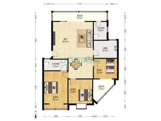 民和园 3室1厅2卫 131平方