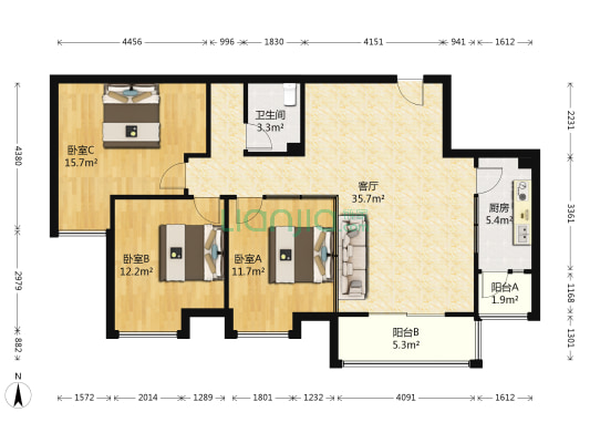 浅水湾(华逸路) 3室1厅1卫 93平方