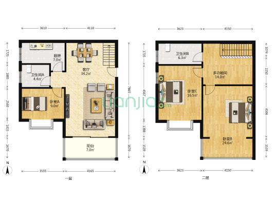 宅學 4室1厅2卫 105平方