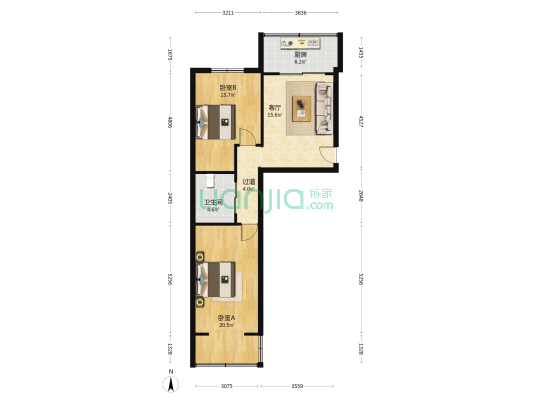 鸣鹤西巷 2室1厅1卫 79平方