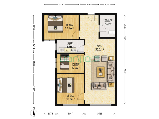 此房满两年，，适合自住，精装修，节约成本。-户型图