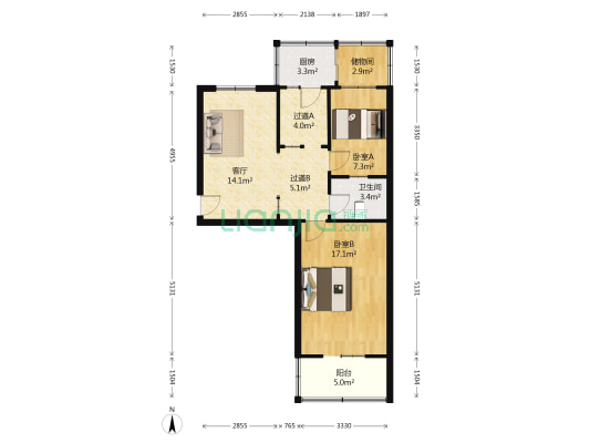 邮电宿舍 2室1厅1卫 75平方