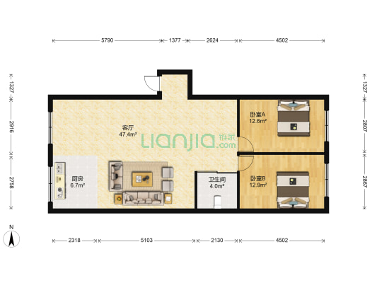 供销合作社 2室1厅1卫 115平方