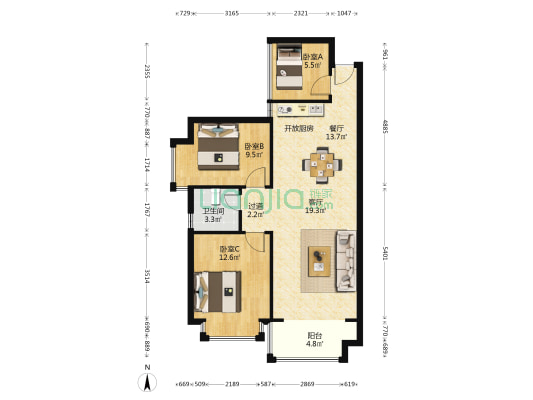盛达江岸豪庭 3室2厅1卫 82平方