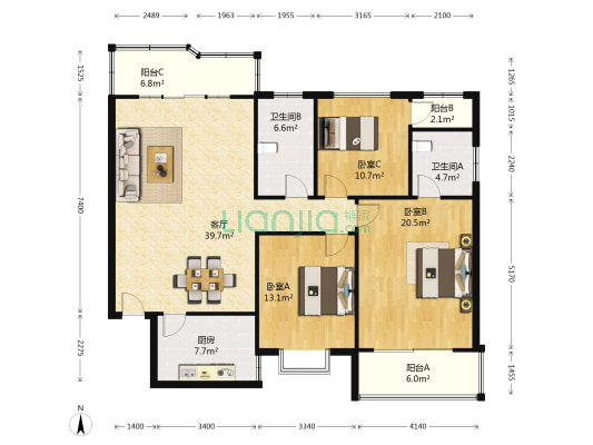 新龙家园 3室1厅2卫 147平方