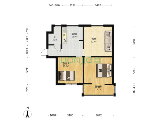 昆明高级技工学校 2室1厅1卫 56平方
