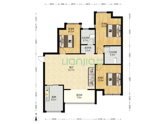上爵公馆 3室1厅3卫 117平方