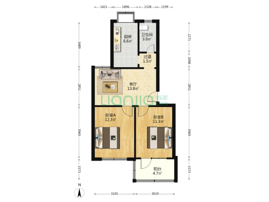金水路42号院 2室1厅1卫 64平方