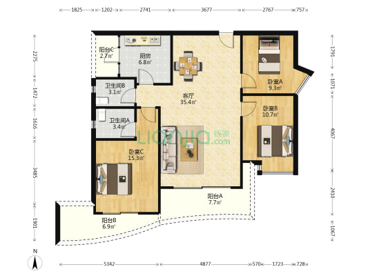 石牌村商住楼 3室1厅2卫 123平方