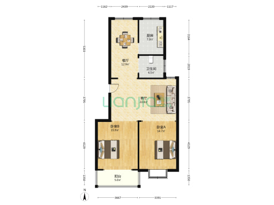鑫阳花苑 2室2厅1卫 104平方