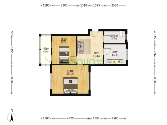 清河路商住楼 2室1厅1卫 62平方