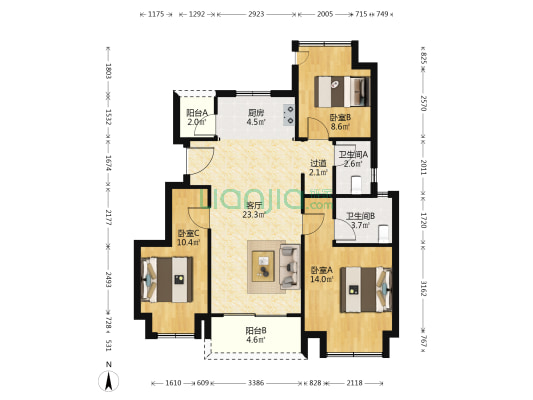金融街九龙金悦府 3室1厅2卫 91平方