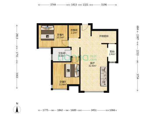华远波士顿上东苑 2室1厅1卫 88平方