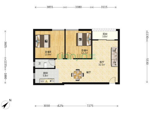 金港路 2室1厅1卫 84平方