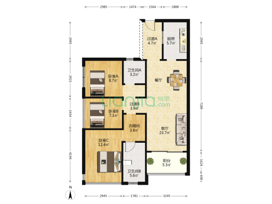 中冶逸璟公馆（一期） 3室1厅2卫 99平方