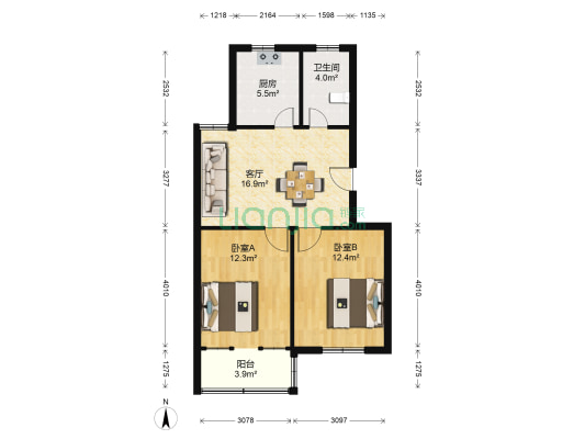 学田北苑 2室1厅1卫 77平方
