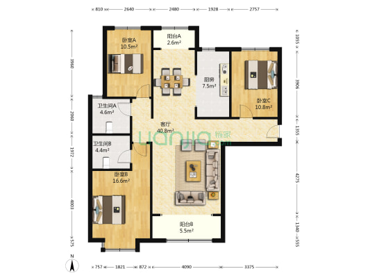 西江华府 3室1厅2卫 138平方