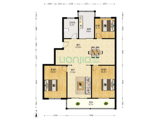 南海新村 3室2厅1卫 134平方