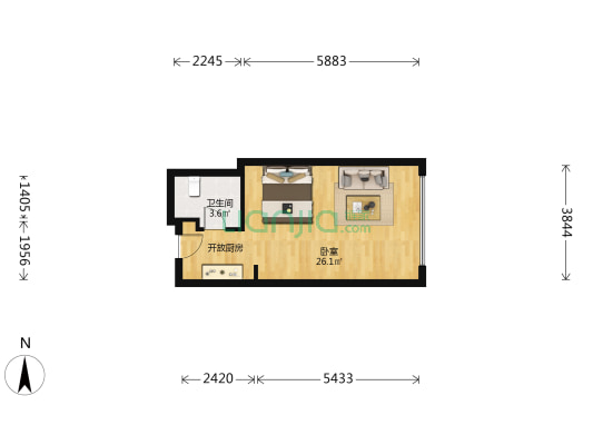 精英汇 1室0厅1卫 44平方