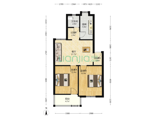 百合园 2室1厅1卫 70平方