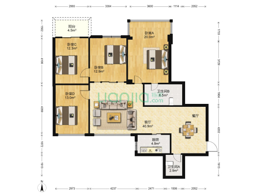 树兜花园 4室1厅2卫 143平方