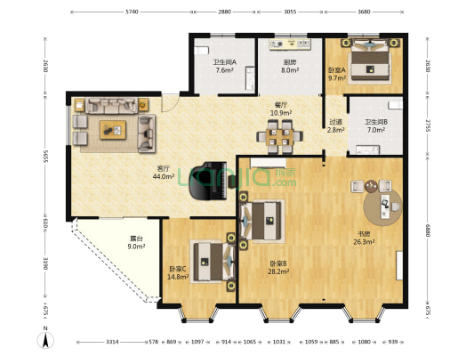 辛家庄二小区（莆田路） 4室2厅2卫 195平方