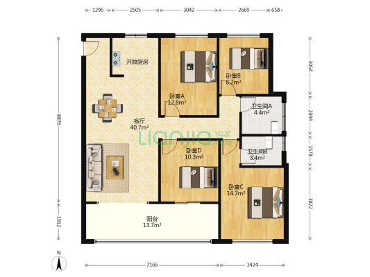 新希望锦麟九里 4室1厅2卫 132平方