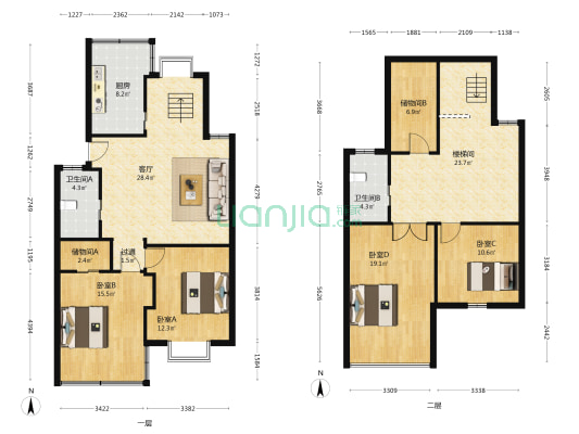 镇远花苑 4室1厅2卫 144平方