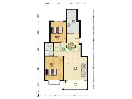 宝景苑二期 2室2厅1卫 87平方