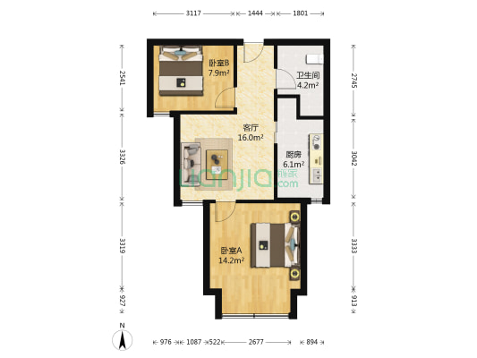 东亚印象台湖 2室1厅1卫 64平方