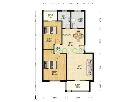 北疃社区 2室2厅1卫 89平方