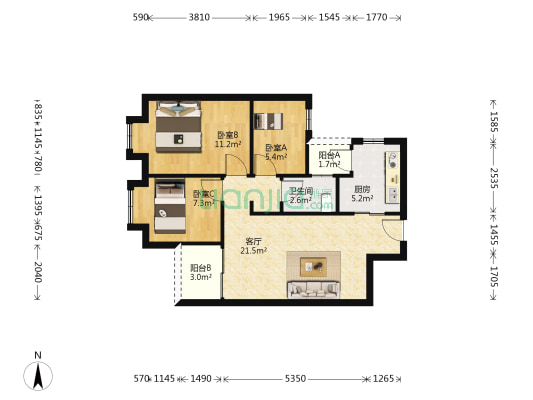 万科亲爱的 3室1厅1卫 76平方