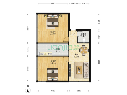 贵乌北路45号 2室1厅1卫 78平方
