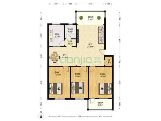 永兴苑 3室2厅1卫 125平方