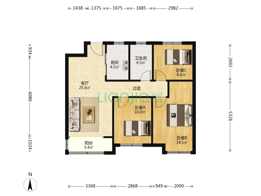 烯谷国际中心 3室1厅1卫 106平方