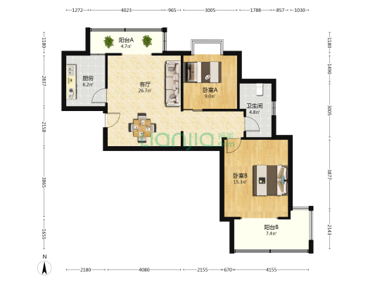 开城新苑 2室1厅1卫 95平方