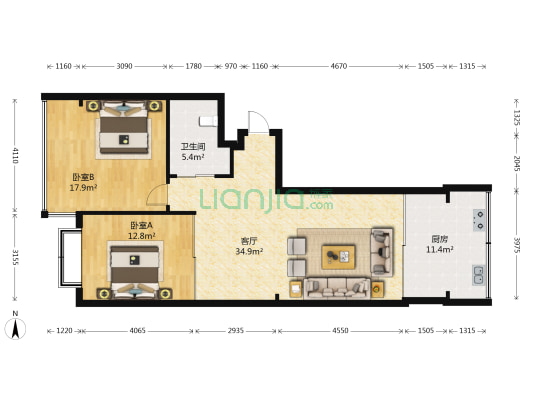 林江名城 2室1厅1卫 109平方