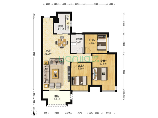 万科沁园 3室1厅1卫 89平方