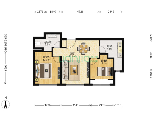 力宝广场 2室1厅1卫 82平方