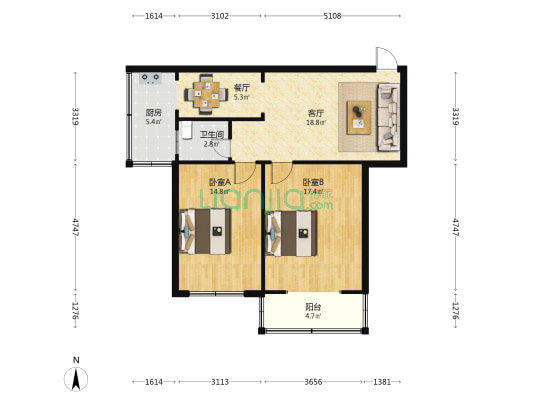 汾河一坝 2室2厅1卫 78平方